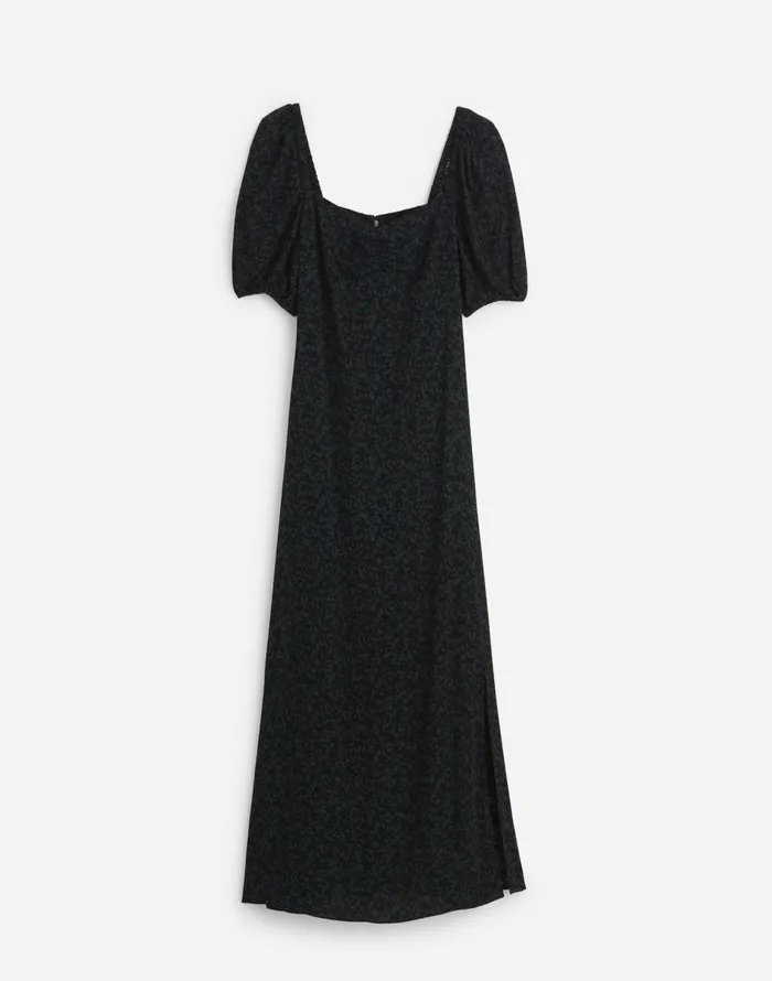 Madewell PuffSleeve Sweetheart Midi Dress Green Print Women Dresses