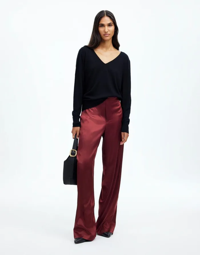 Madewell PullOn Straight Pants In Stretch Satin Cabernet Women Pants