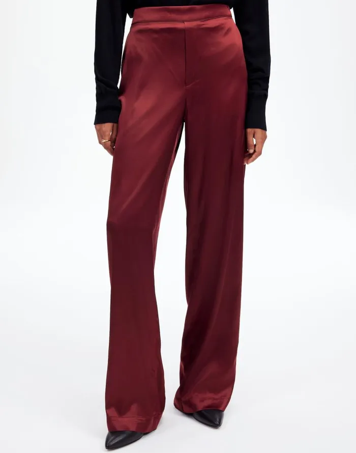 Madewell PullOn Straight Pants In Stretch Satin Cabernet Women Pants