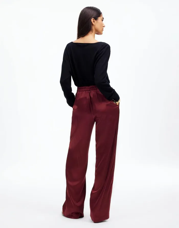 Madewell PullOn Straight Pants In Stretch Satin Cabernet Women Pants