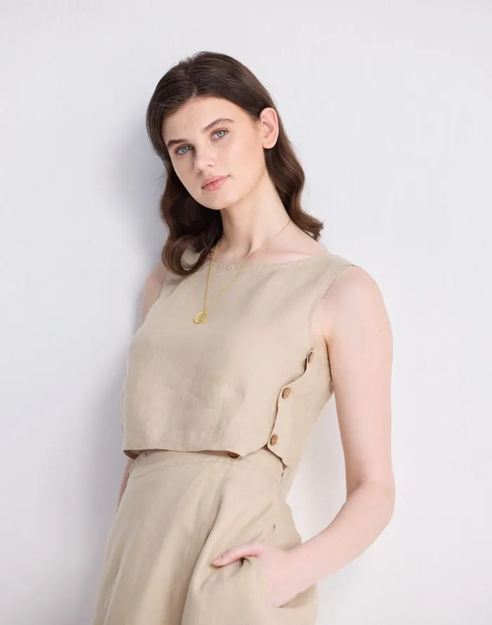 Madewell Reistor Boxy 100 Hemp Crop Top In Neutral Beige Beige Women Tops and Shirts