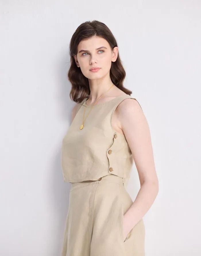 Madewell Reistor Boxy 100 Hemp Crop Top In Neutral Beige Beige Women Tops and Shirts
