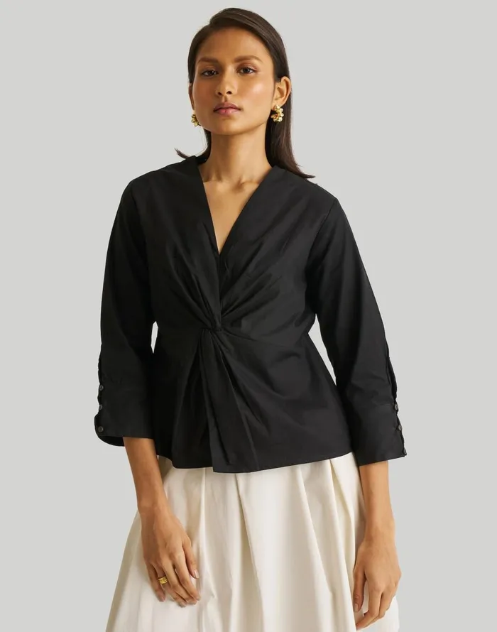 Madewell Reistor Front Twist Top Black Women Tops and Shirts