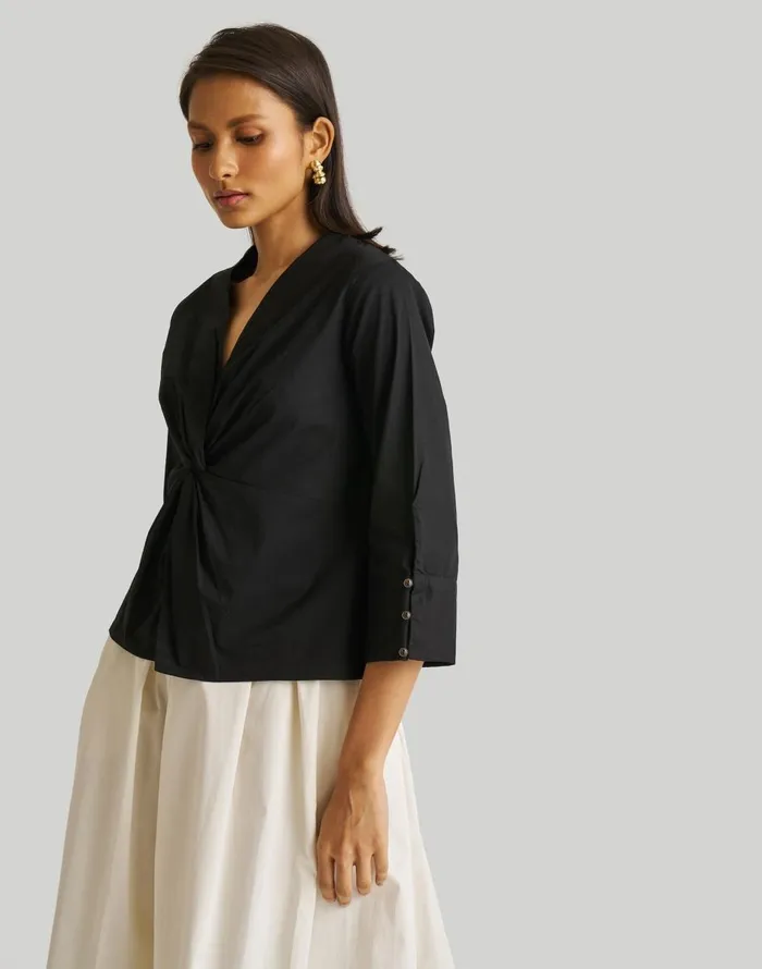 Madewell Reistor Front Twist Top Black Women Tops and Shirts