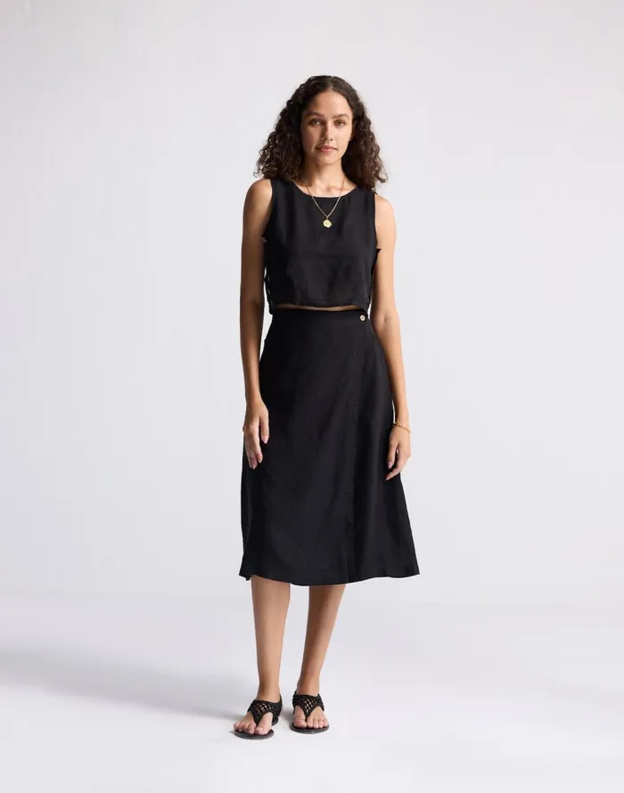 Madewell Reistor Overlap Midi Skirt In 100 Black Hemp Black Women Skirts