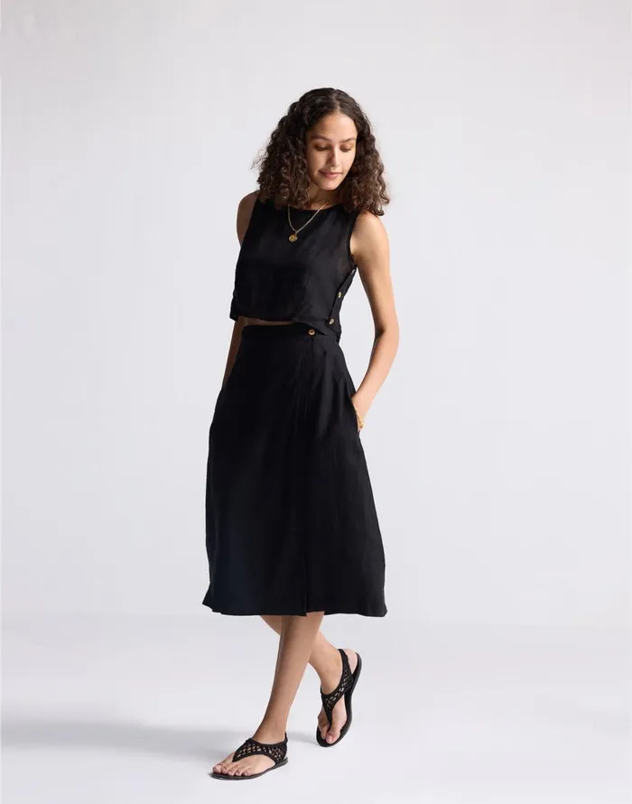 Madewell Reistor Overlap Midi Skirt In 100 Black Hemp Black Women Skirts