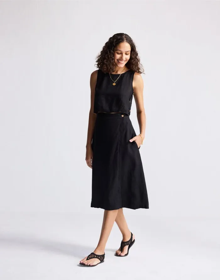 Madewell Reistor Overlap Midi Skirt In 100 Black Hemp Black Women Skirts