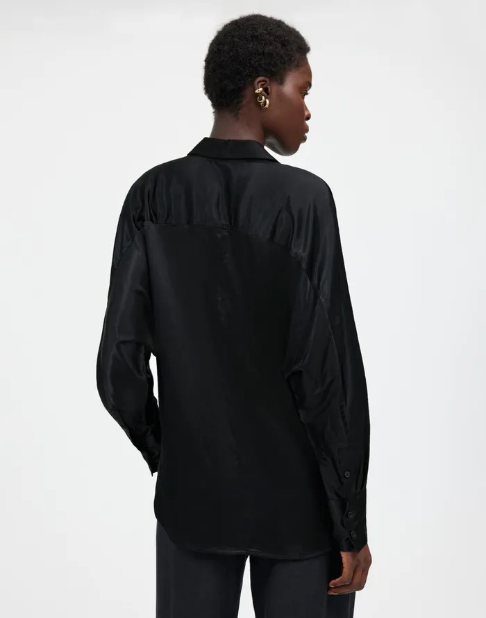 Madewell Relaxed Dolman ButtonUp Shirt In Satin True Black Women Tops and Shirts