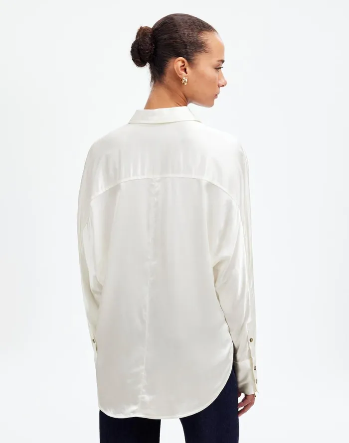 Madewell Relaxed Dolman ButtonUp Shirt In Satin Winter White Women Tops and Shirts