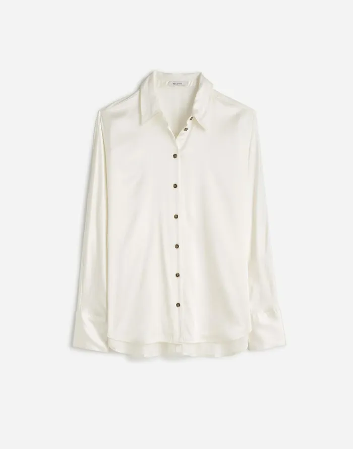Madewell Relaxed Dolman ButtonUp Shirt In Satin Winter White Women Tops and Shirts