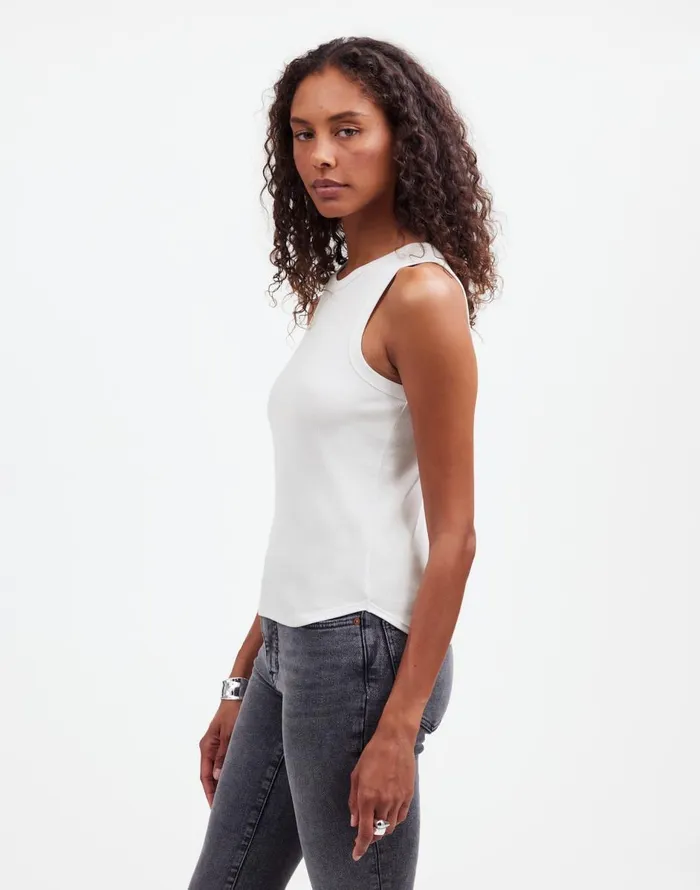 Madewell Ribbed Cutaway Tank Eyelet White Women Tees