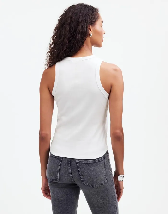 Madewell Ribbed Cutaway Tank Eyelet White Women Tees