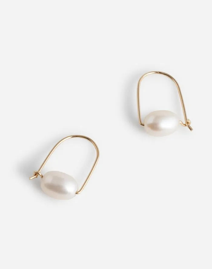 Madewell Sara Patino Jewelry Small Floating Pearl Hoops Gold Women Jewelry