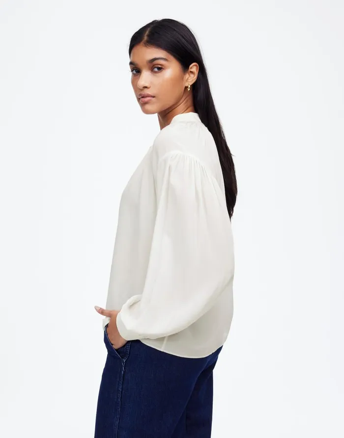 Madewell Shirred LongSleeve Top In Silk Winter White Women Tops and Shirts