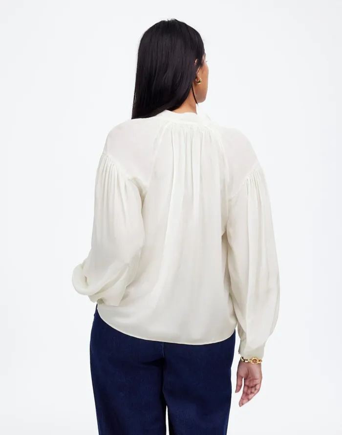 Madewell Shirred LongSleeve Top In Silk Winter White Women Tops and Shirts