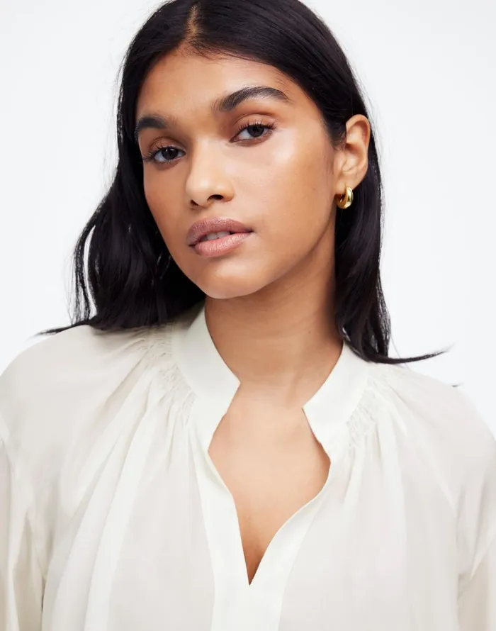 Madewell Shirred LongSleeve Top In Silk Winter White Women Tops and Shirts