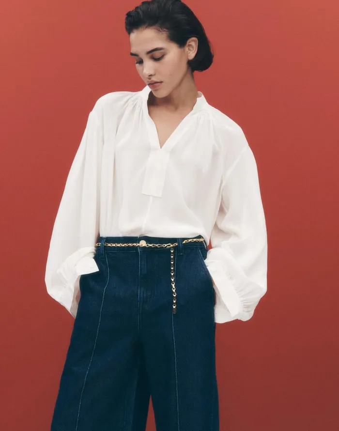 Madewell Shirred LongSleeve Top In Silk Winter White Women Tops and Shirts