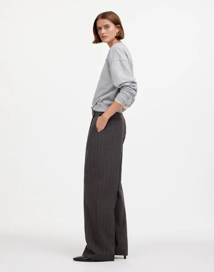 Madewell Slouchy Straight Pants In Stripe Chocolate Wide Pinstripe Women Pants