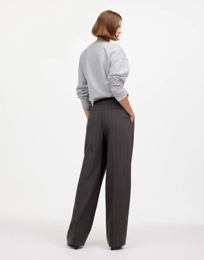 Madewell Slouchy Straight Pants In Stripe Chocolate Wide Pinstripe Women Pants