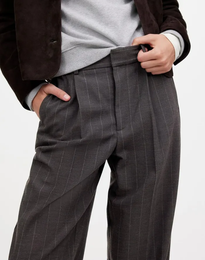 Madewell Slouchy Straight Pants In Stripe Chocolate Wide Pinstripe Women Pants