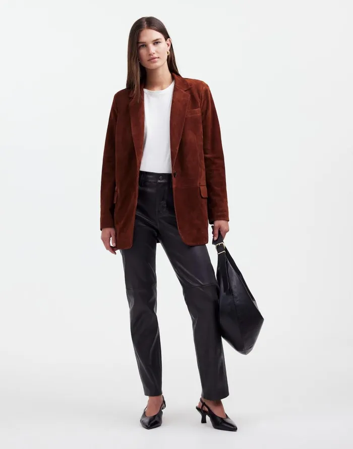 Madewell The 03990s Straight MidRise Pant In Leather True Black Women Pants