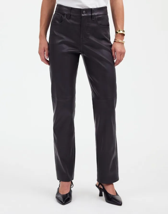 Madewell The 03990s Straight MidRise Pant In Leather True Black Women Pants