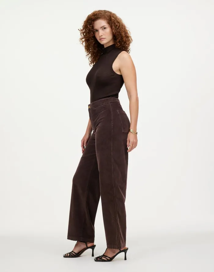 Madewell The Curvy Emmett WideLeg Pant In Corduroy Welt Pocket Edition Dark Carob Women Pants