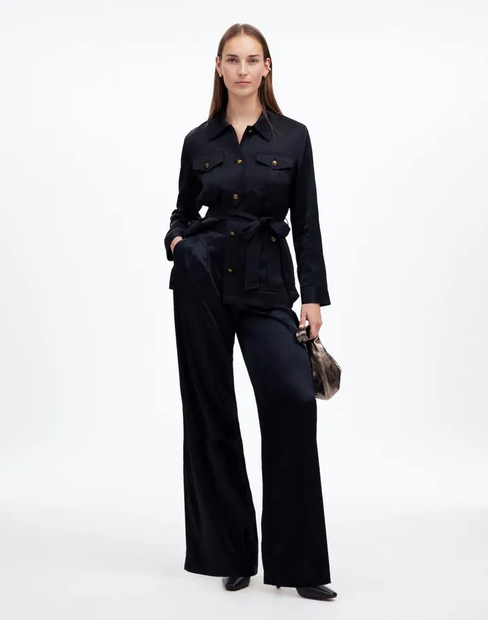 Madewell The Harlow SuperwideLeg In Stretch Satin True Black Women Pants