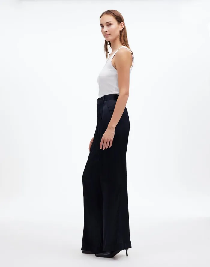 Madewell The Harlow SuperwideLeg In Stretch Satin True Black Women Pants