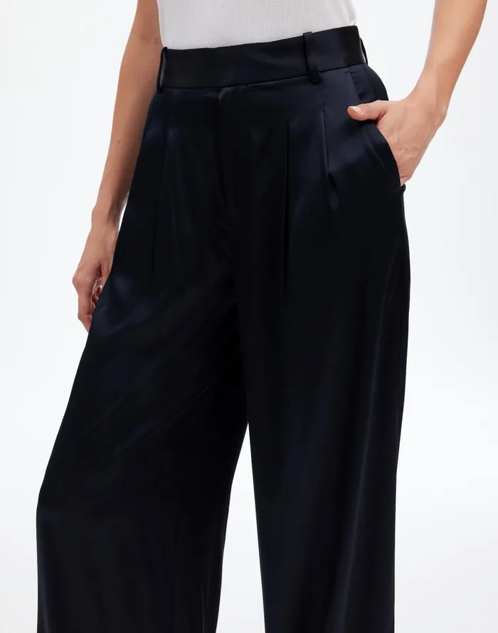 Madewell The Harlow SuperwideLeg In Stretch Satin True Black Women Pants