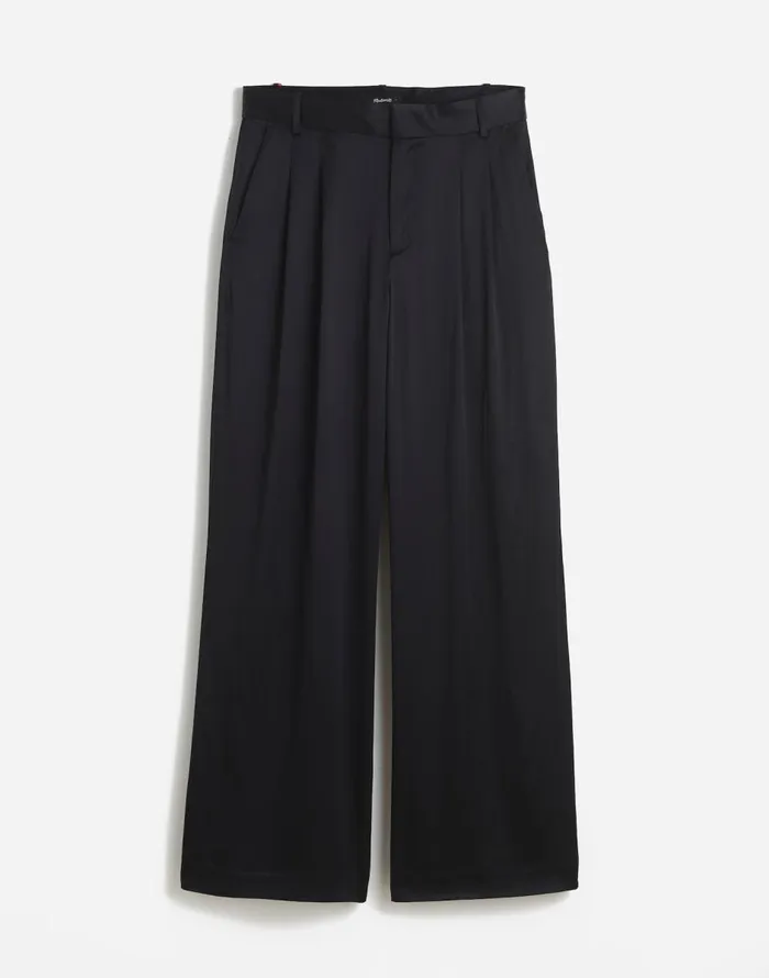 Madewell The Harlow SuperwideLeg In Stretch Satin True Black Women Pants