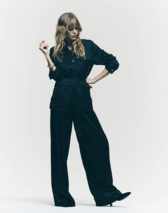 Madewell The Harlow SuperwideLeg In Stretch Satin True Black Women Pants