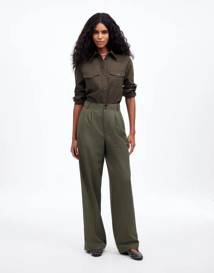 Madewell The Harlow WideLeg Pant In Drapey Twill Faded Ivy Women Pants