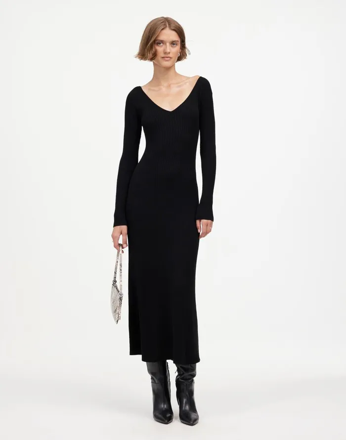 Madewell The Signature Knit VNeck Midi Dress Abyss Women Dresses