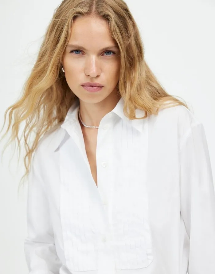 Madewell Tuxedo ButtonUp Shirt In Poplin Eyelet White Women Tops and Shirts