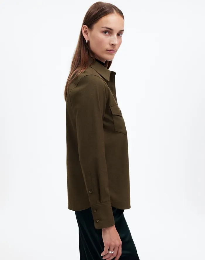Madewell Western ButtonUp Shirt In Brushed Twill Dark Olive Melange Women Tops and Shirts