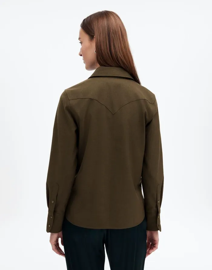 Madewell Western ButtonUp Shirt In Brushed Twill Dark Olive Melange Women Tops and Shirts