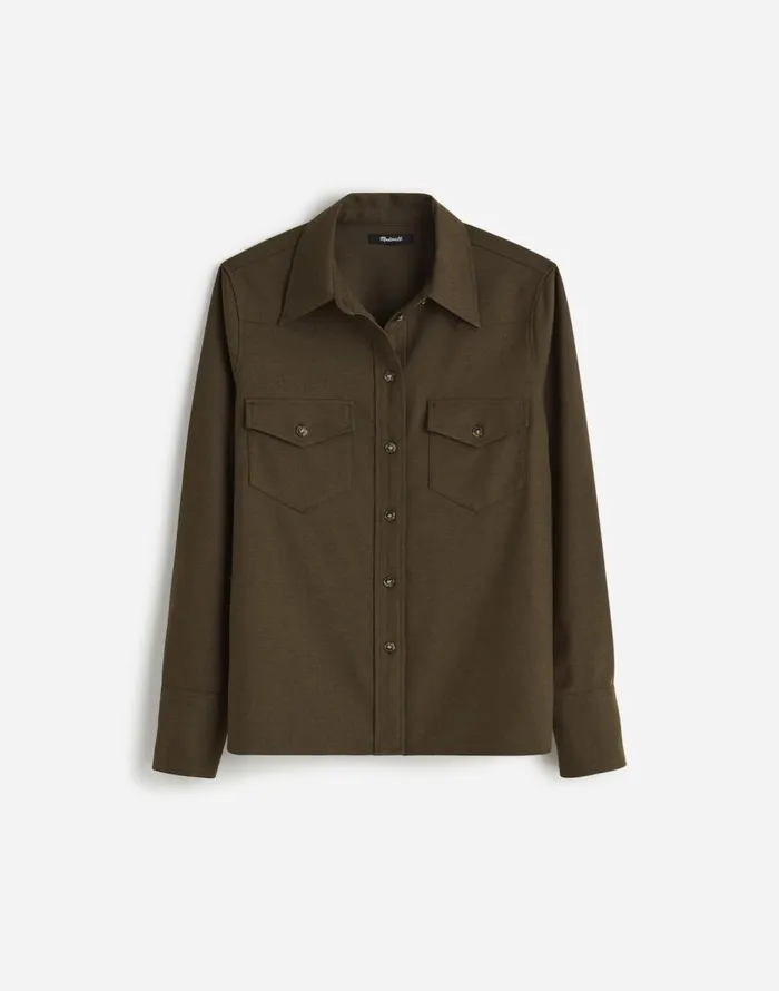 Madewell Western ButtonUp Shirt In Brushed Twill Dark Olive Melange Women Tops and Shirts