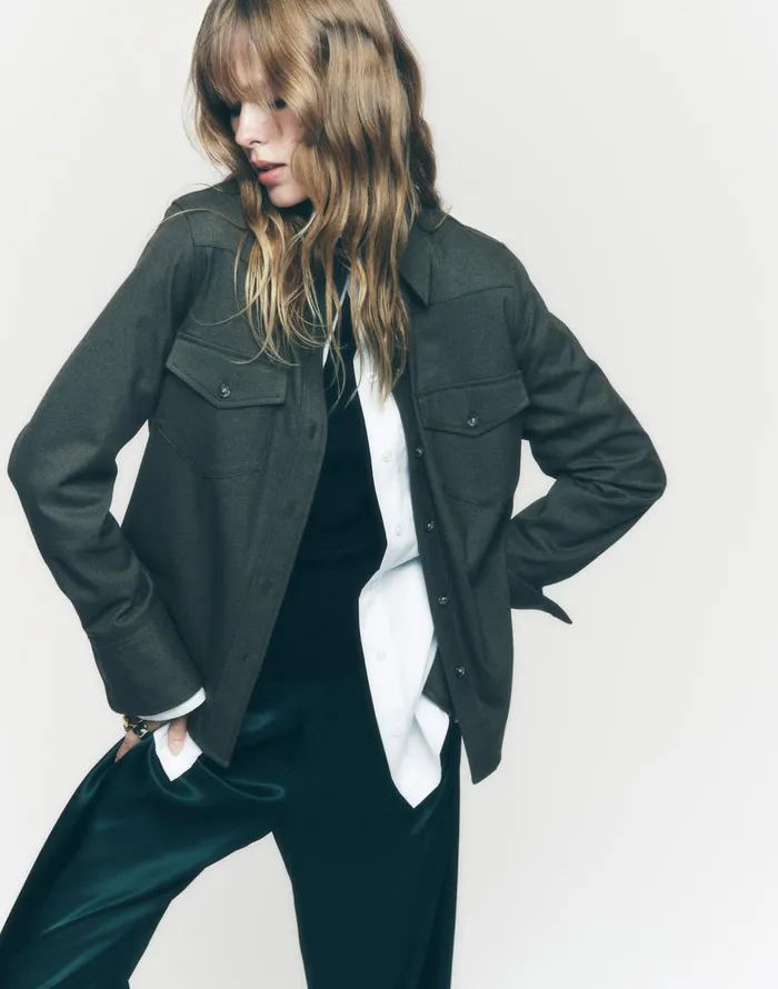 Madewell Western ButtonUp Shirt In Brushed Twill Dark Olive Melange Women Tops and Shirts
