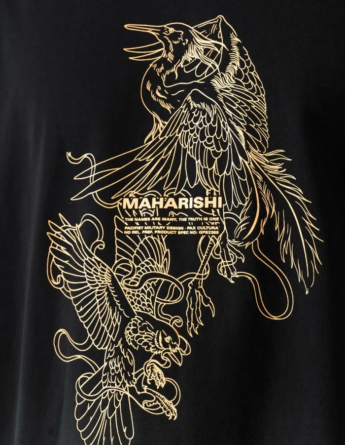 Maharishi Short Sleeve TShirts 1491 Crow and Heron Miltype TShirt Black 8211 Men