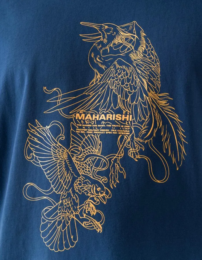 Maharishi Short Sleeve TShirts 1491 Crow and Heron Miltype TShirt Navy Blueprint 8211 Men