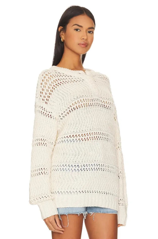 Mara Henley Open Stitch Sweater Ivory Women Lovers and Friends Sweaters and Knits