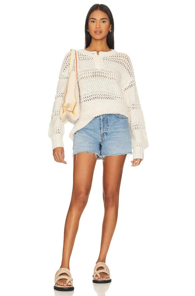 Mara Henley Open Stitch Sweater Ivory Women Lovers and Friends Sweaters and Knits