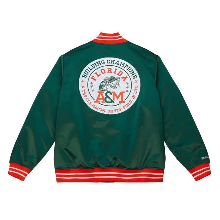 Men039s Collegiate Mitchell and Ness Heavyweight Satin Jacket Florida AandM University Men039s Collegiate Mitchell and Ness Heavyweight Satin Jacket Florida AandM University