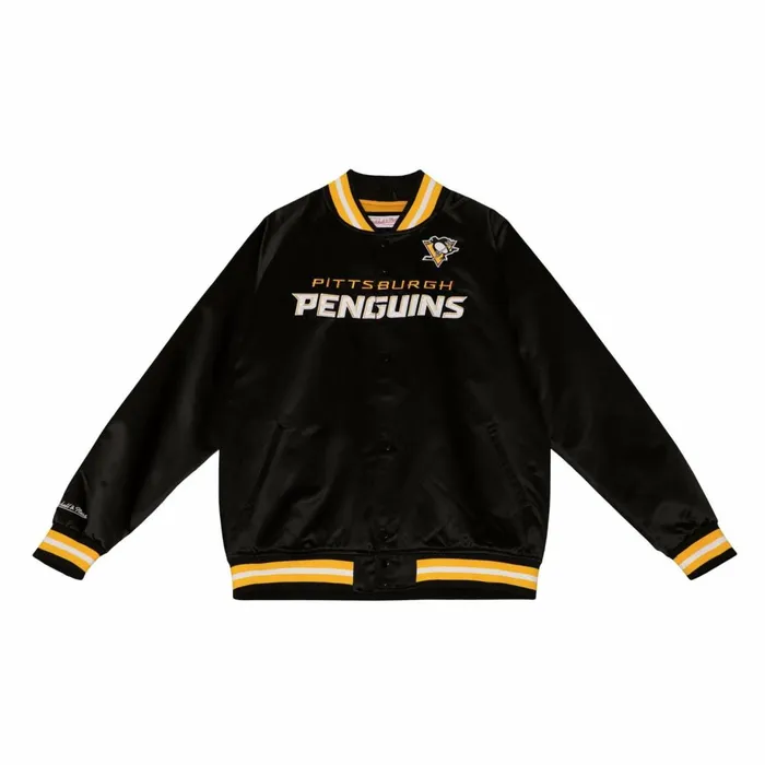 Men039s Jackets and Outerwear Mitchell and Ness Special Script Light Weight Satin Jacket Pittsburgh Penguins Men039s Jackets and Outerwear Mitchell and Ness Special Script Light Weight Satin Jacket Pittsburgh Penguins