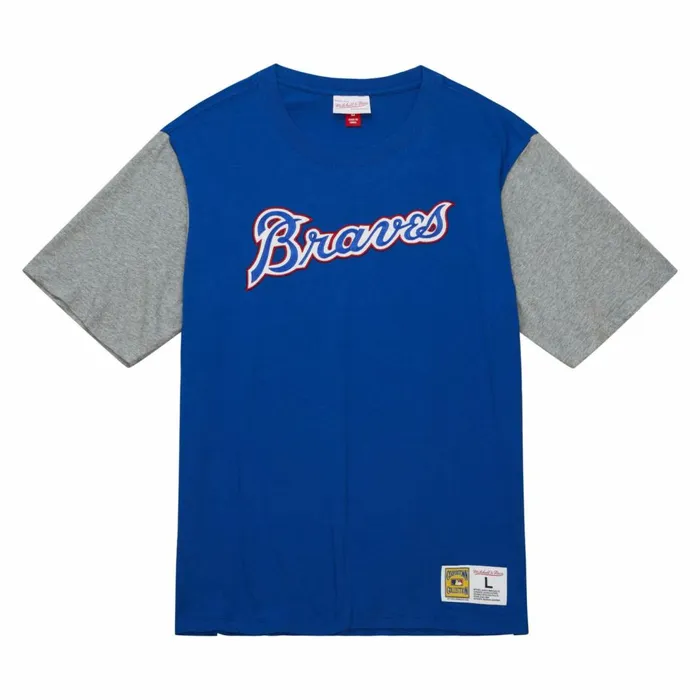 Men039s MLB Mitchell and Ness Color Blocked SS Tee Atlanta Braves