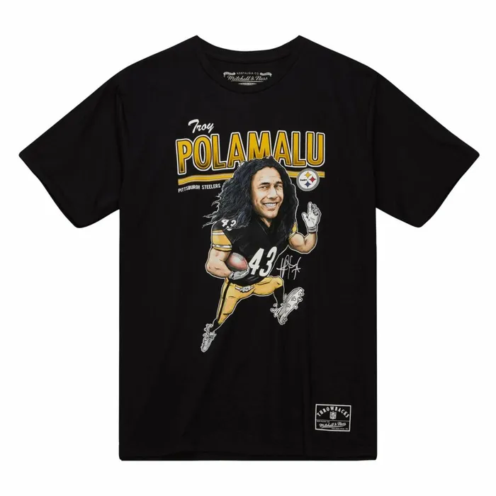 Men039s NFL Mitchell and Ness Caricatures Tee Pittsburgh Steelers Troy Polamalu Men039s NFL Mitchell and Ness Caricatures Tee Pittsburgh Steelers Troy Polamalu