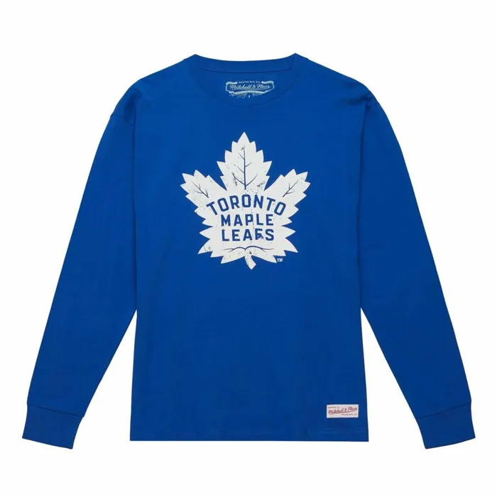 Men039s NHL Mitchell and Ness Distressed Logo LS Tee Toronto Maple Leafs