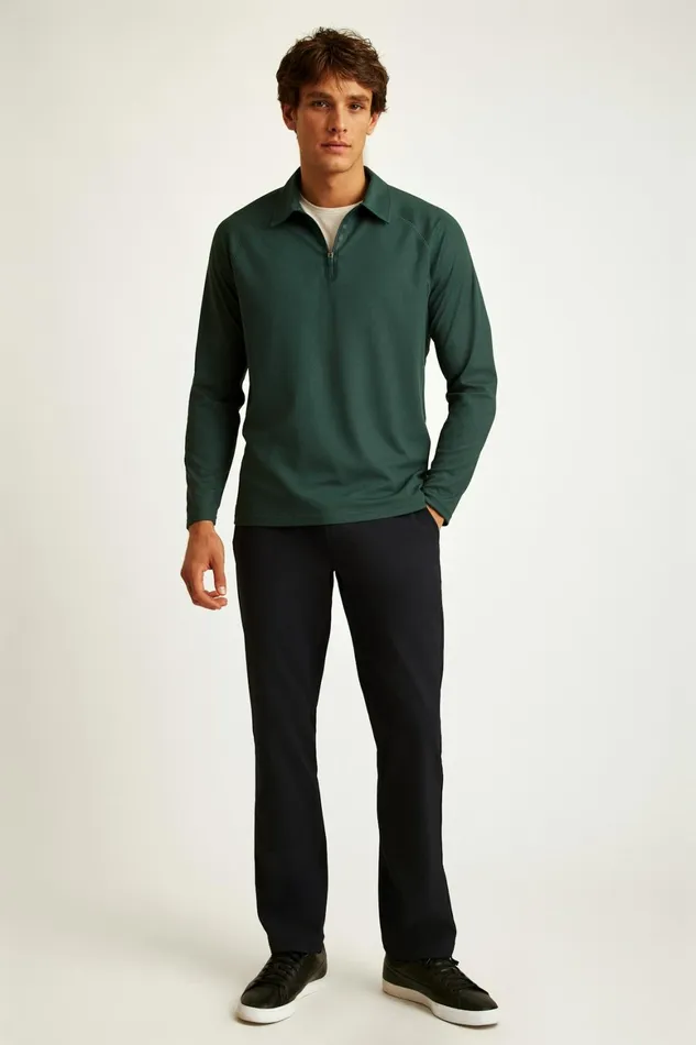 Men All Day Long Sleeve Zip Polo Green Gables Bonobos Polos