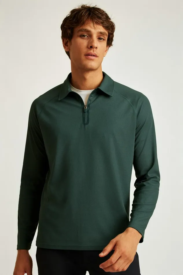 Men All Day Long Sleeve Zip Polo Green Gables Bonobos Polos